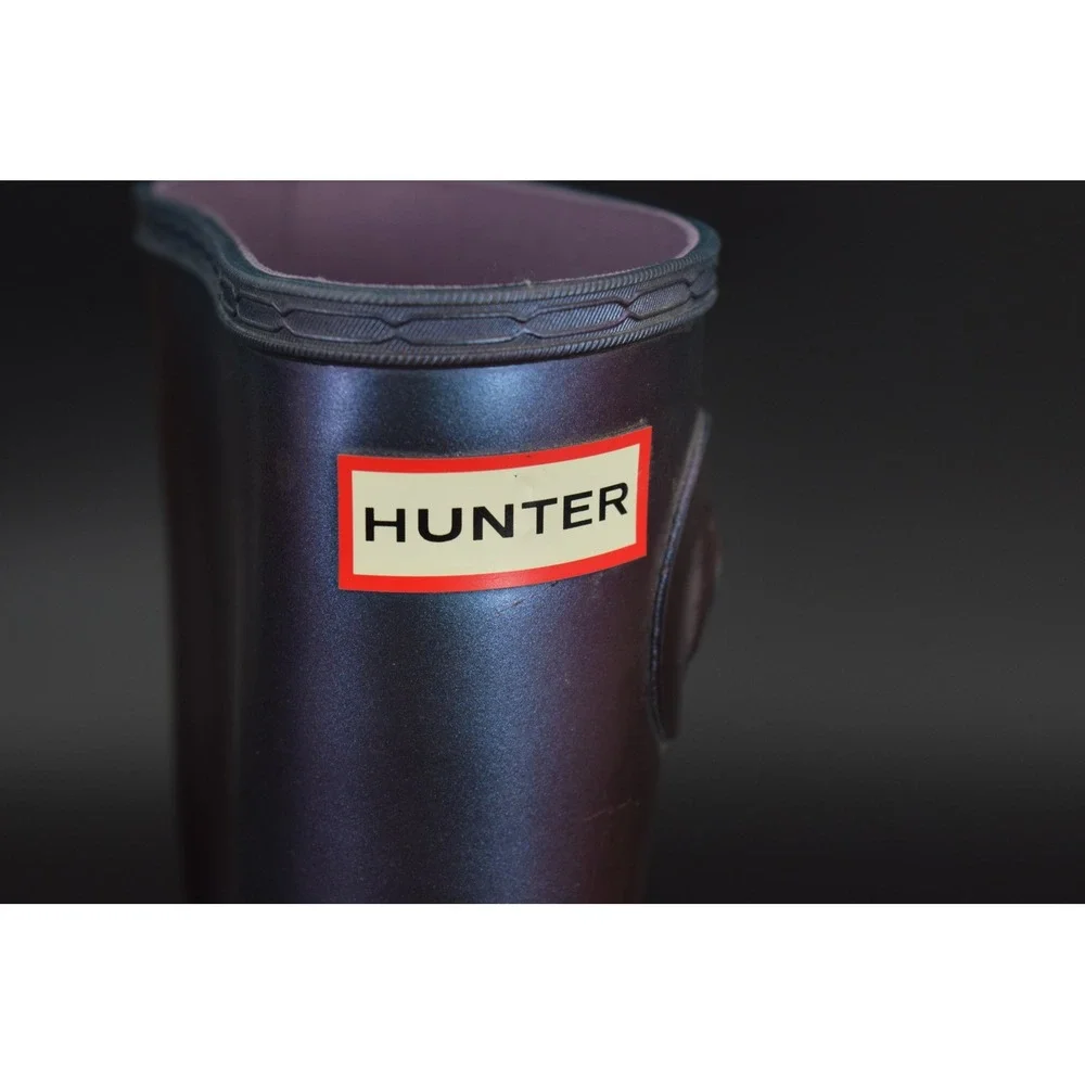 Hunter Original Short Rain Boots Women Size 9 Purple Blue Iridescent Good Nebula